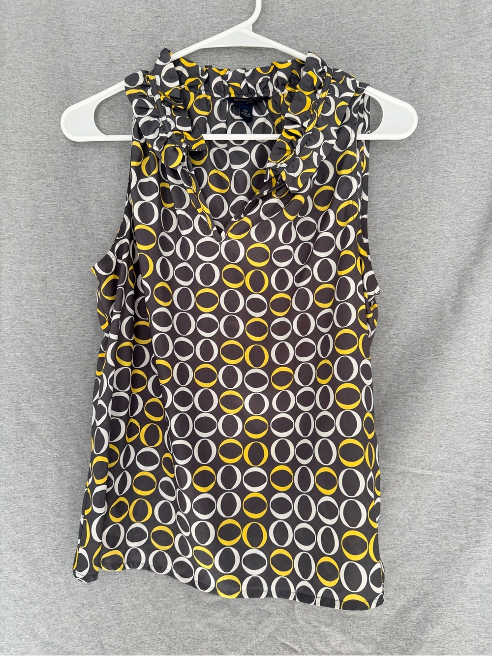 Banana Republic Black, Yellow & White Sleeveless Ruffle-Neck Camisole